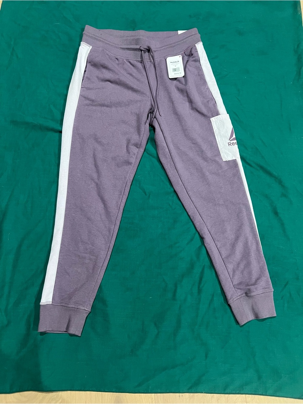 Reebok Women Size M Purple Jogger Pants with White Side Panels brand new